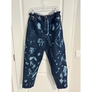 Lee Jeans Bleach Splatter Elastic Waist High Rise Relaxed Fit Size 16(modern XL)